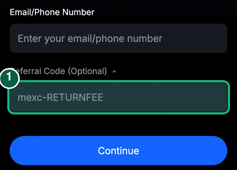 MEXC sign-up, step 1
