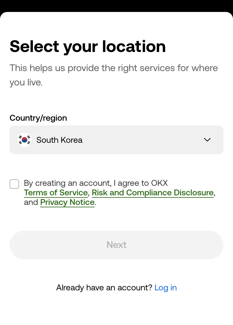 OKX sign-up, step 1