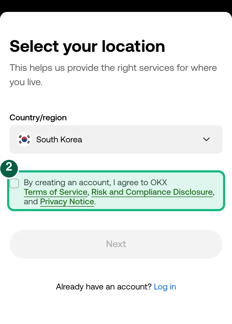 OKX sign-up, step 2