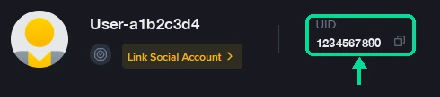 Binance screenshot: your UID, highlighted with a green box